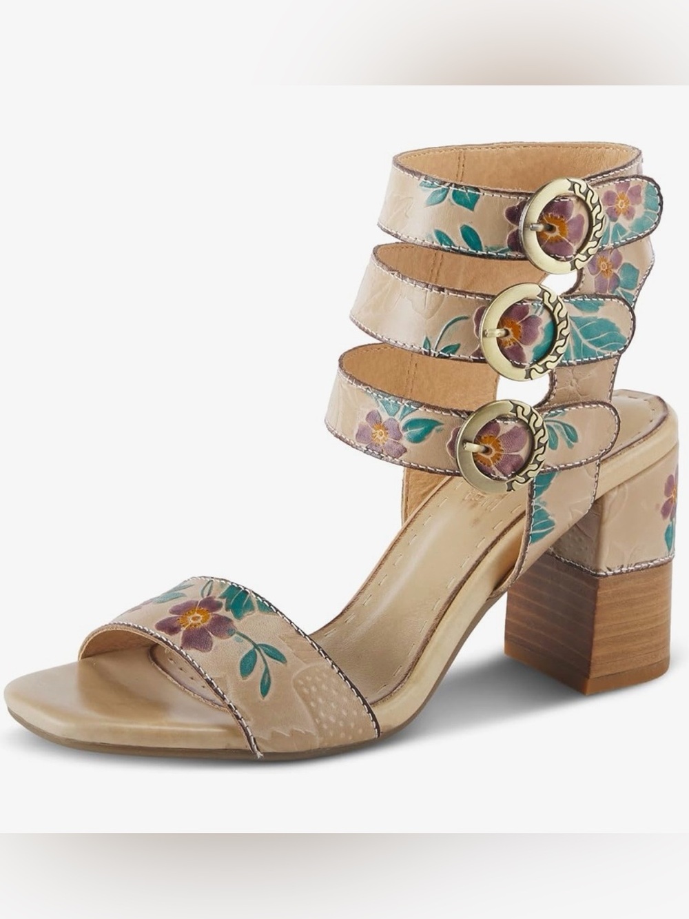 L Artiste Rheba Women’s Leather Floral Block Heel 40/9 Boho European Feminine